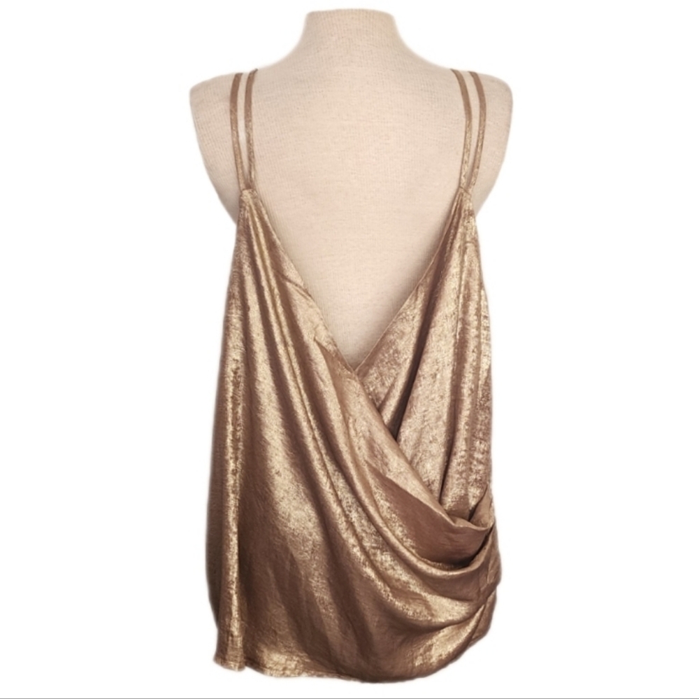 Shein Halter Curve Draped Back Foil Sleeveless Top Gold Plus Size 2X - Picture 10 of 12